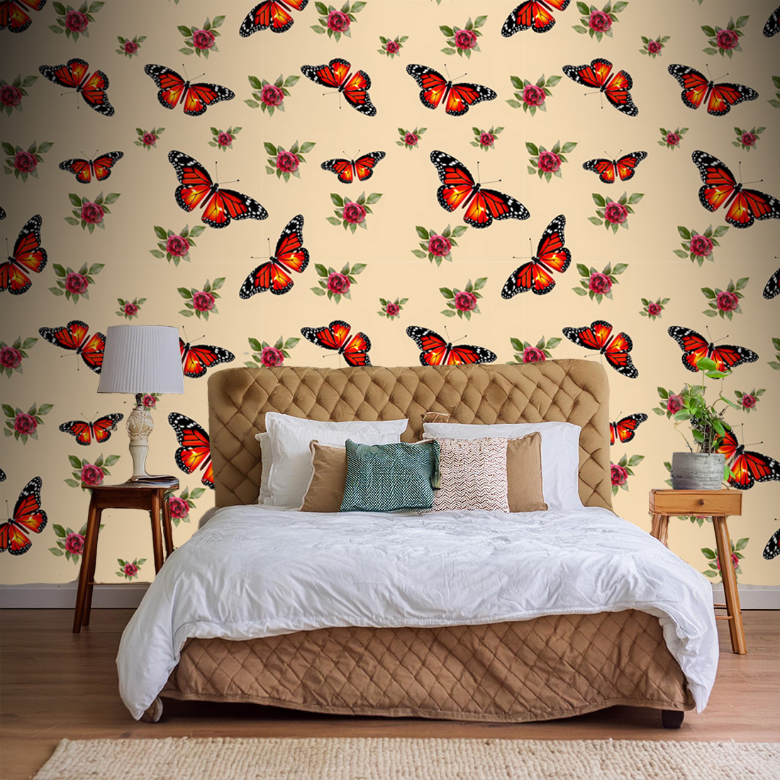 seamless pattern; vintage; butterfly and flowers; digital seamless pattern for multiple useage preview image.