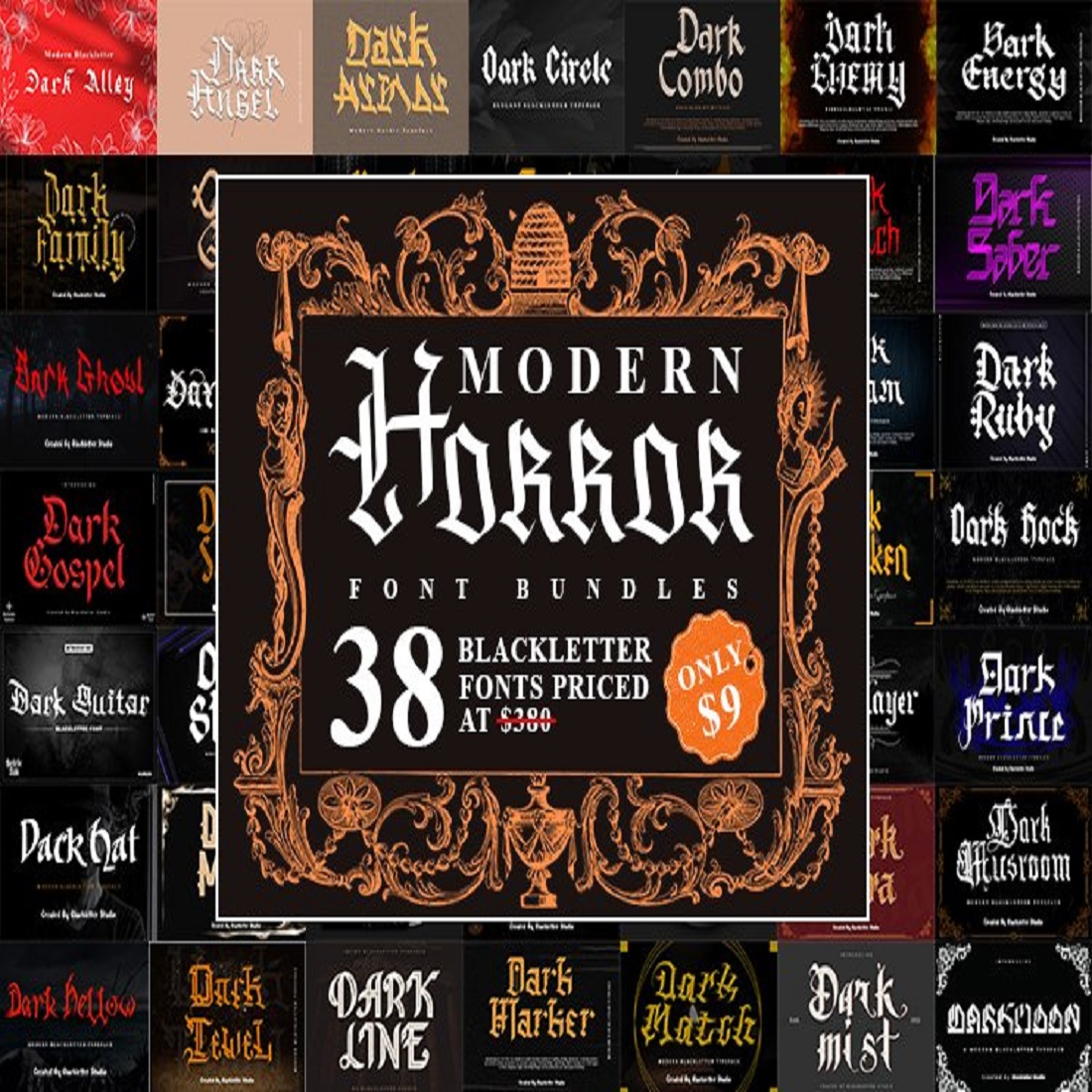 Modern Horror Font Bundles - 38 Blackletter Fonts cover image.