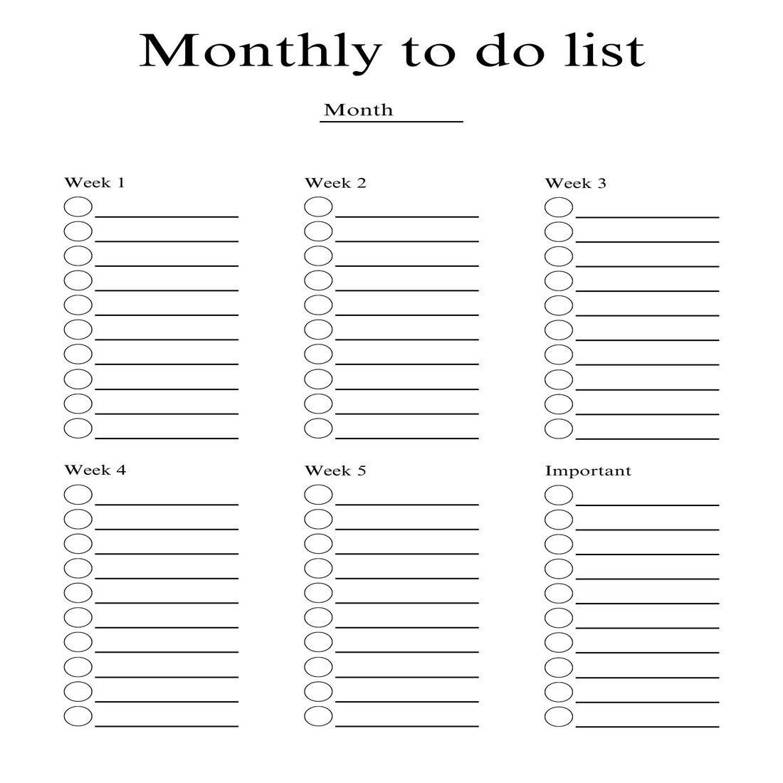 Monthly to do list preview image.