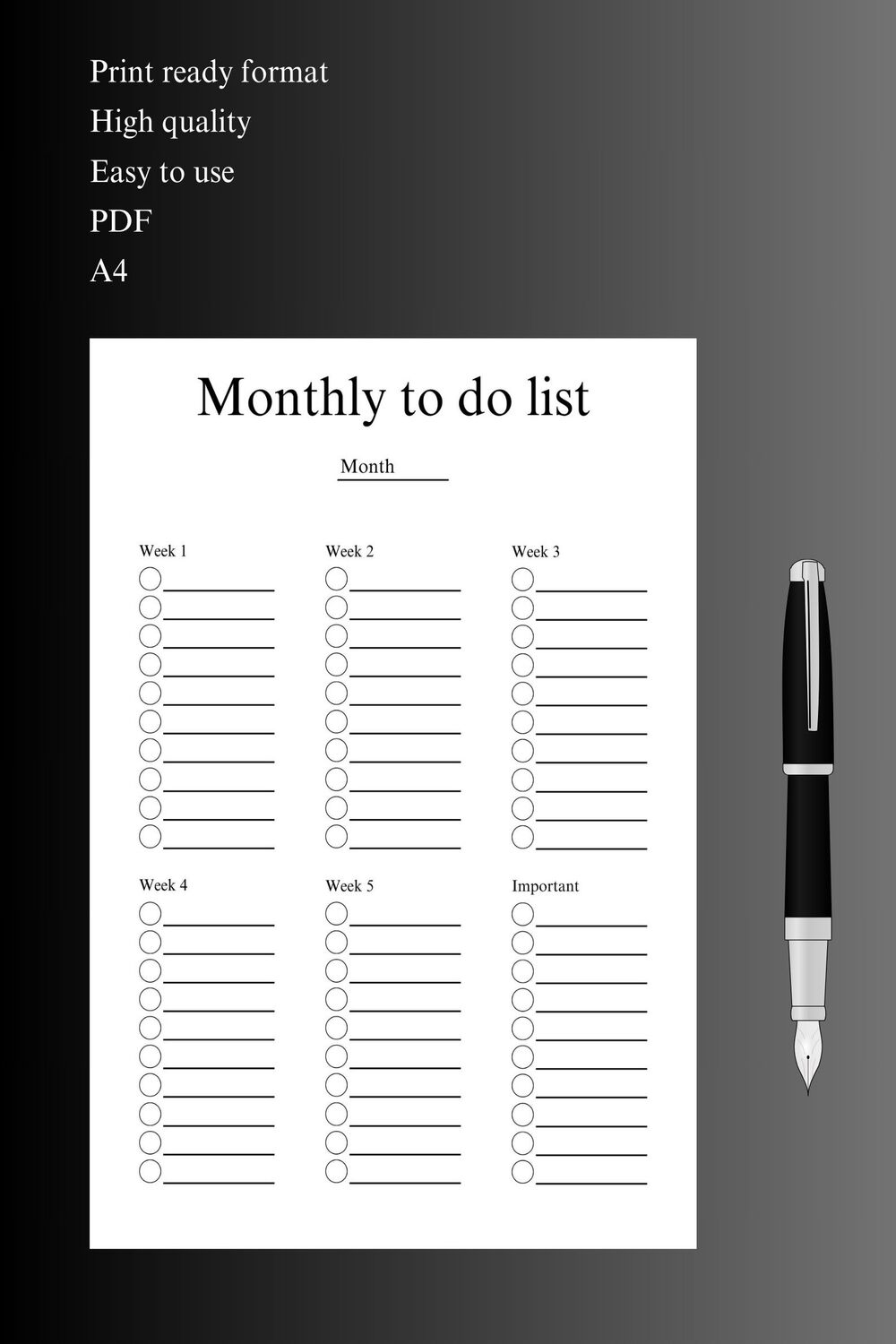 Monthly to do list pinterest preview image.