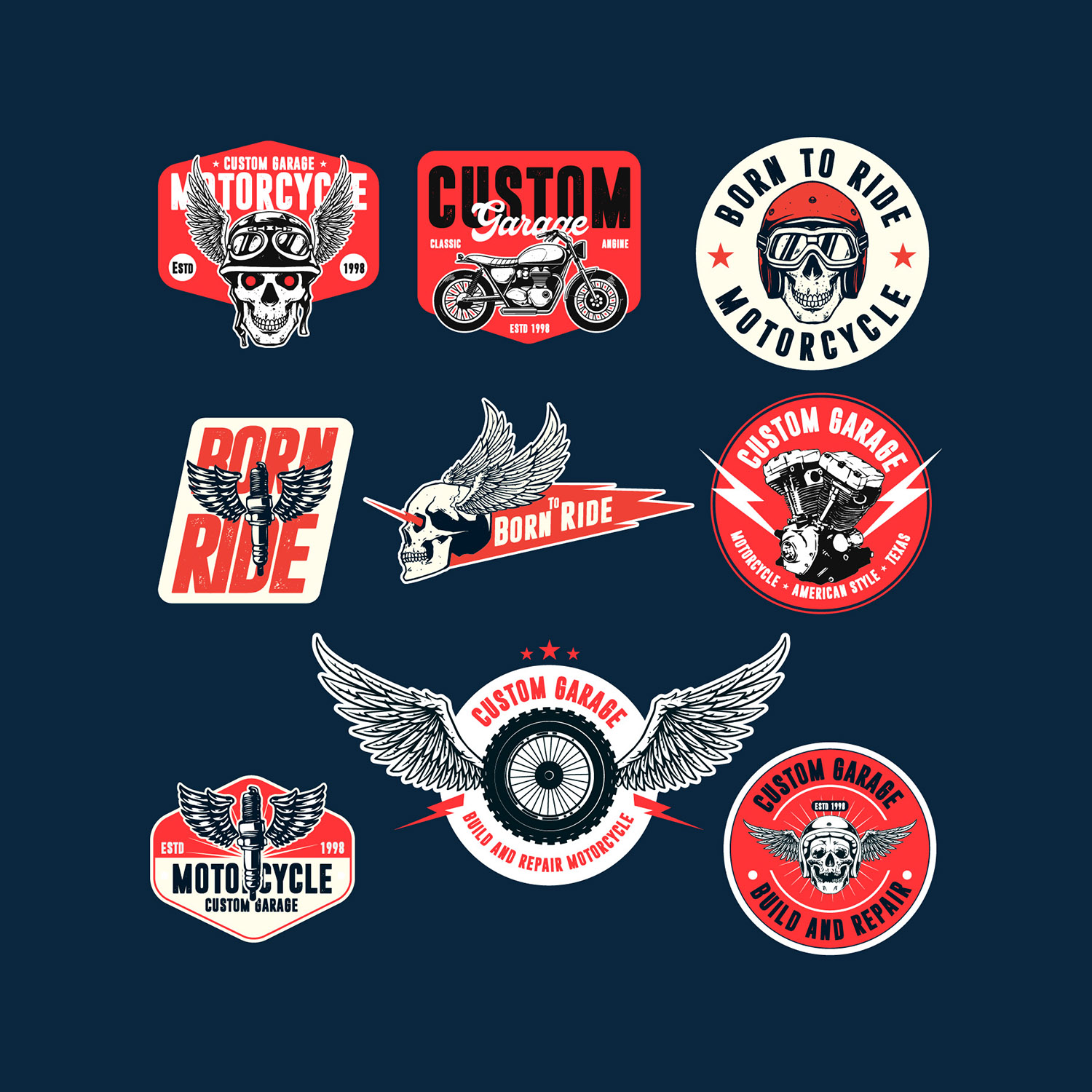 9 badge motorcycle design preview image.