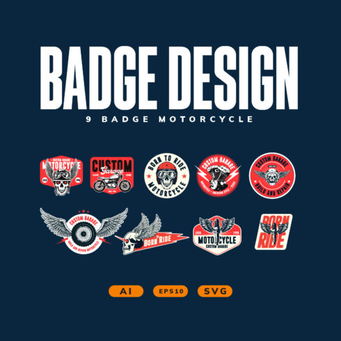 9 badge motorcycle design cover image.