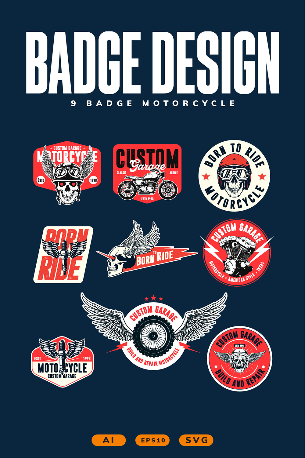 9 badge motorcycle design pinterest preview image.