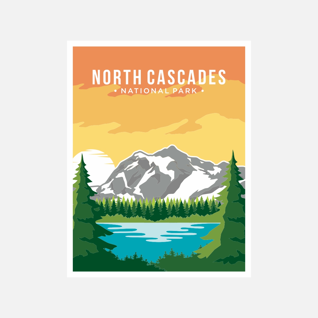 North Cascades National Park poster vector illustration design – Only $8 cover image.