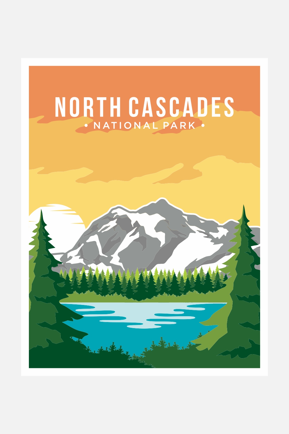 North Cascades National Park poster vector illustration design – Only $8 pinterest preview image.