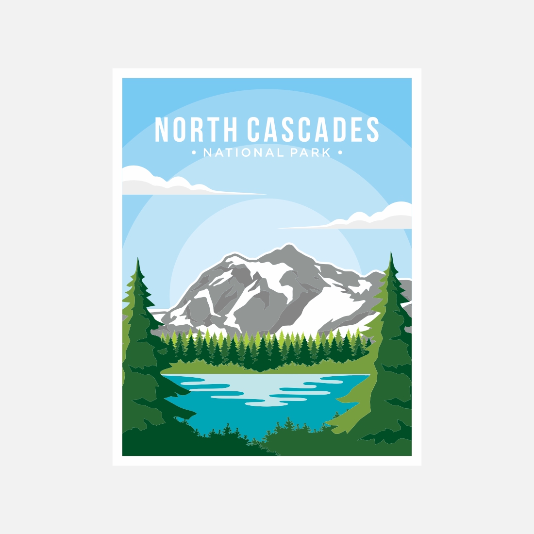 North Cascades National Park poster vector illustration design – Only $8 preview image.