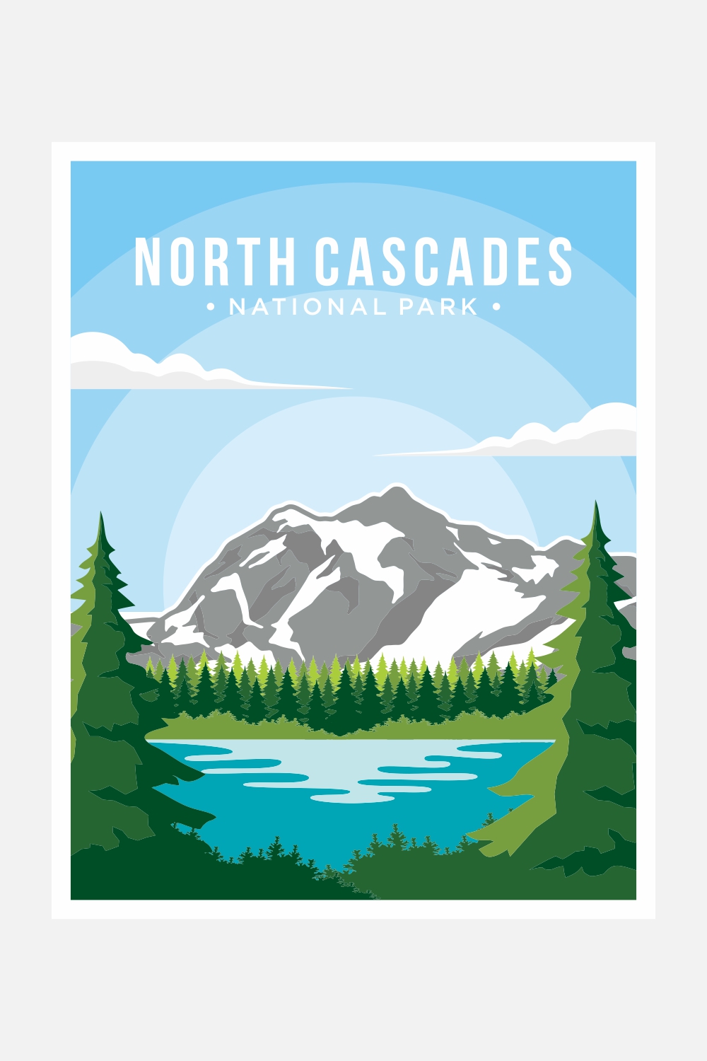 North Cascades National Park poster vector illustration design – Only $8 pinterest preview image.