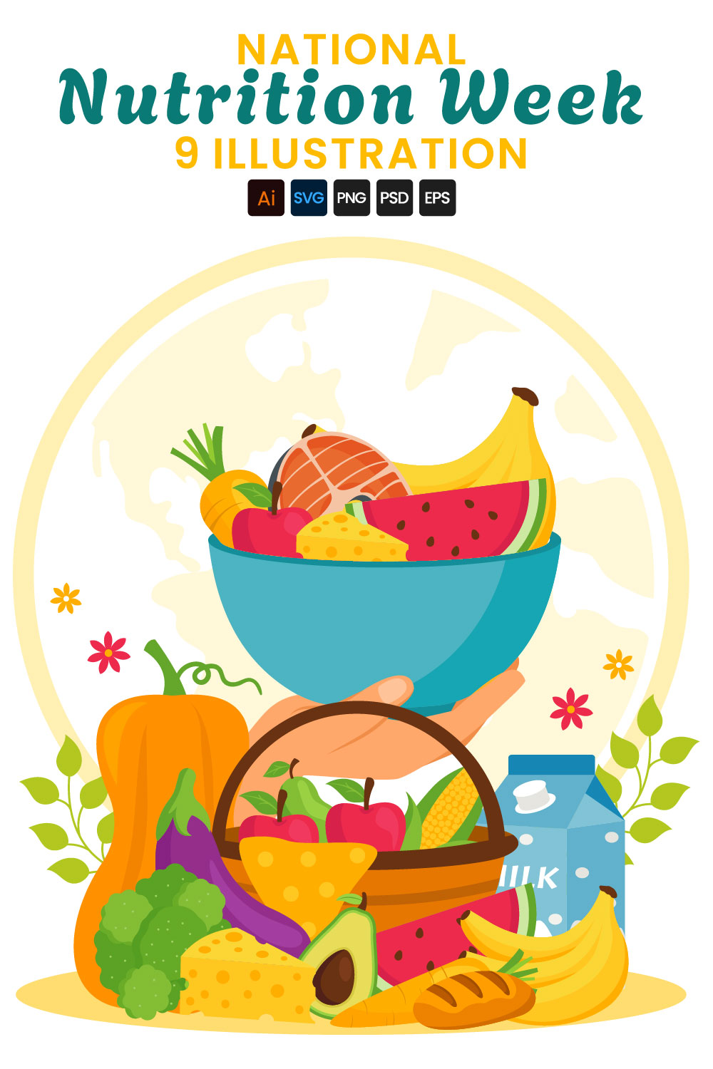 9 National Nutrition Week Day Illustration pinterest preview image.