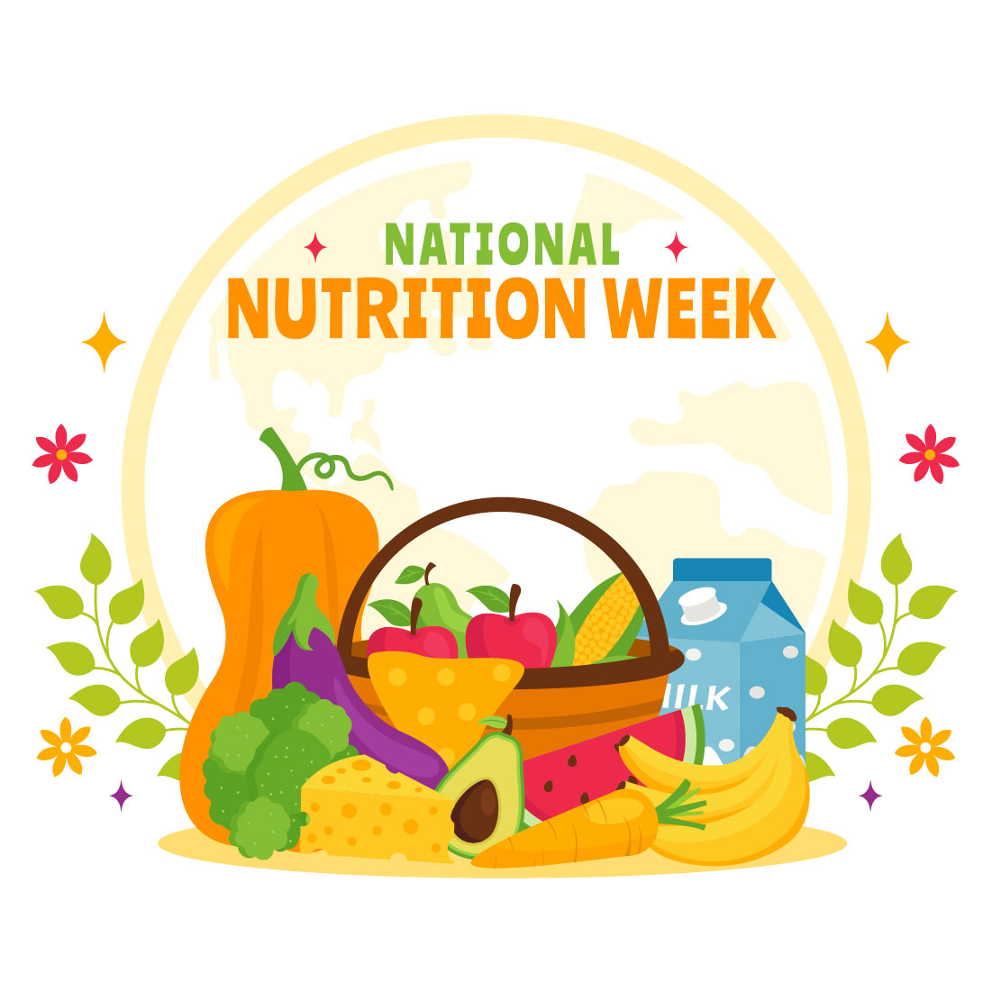 9 National Nutrition Week Day Illustration preview image.