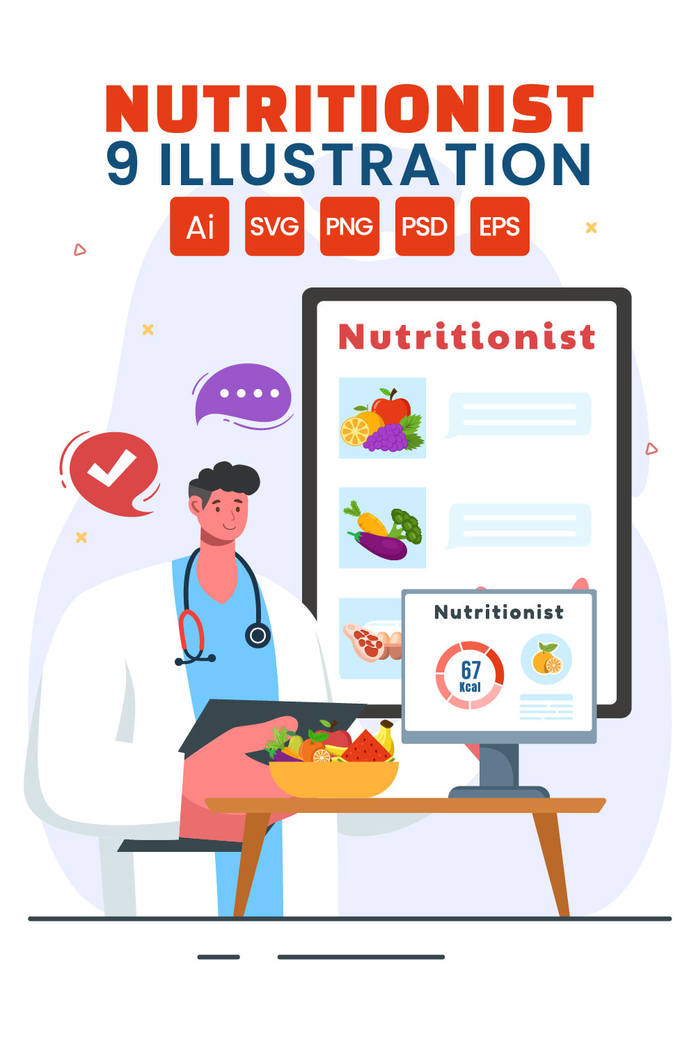9 Nutritionist Vector Illustration pinterest preview image.