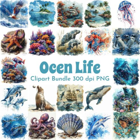 Ocean Clipart Bundle cover image.
