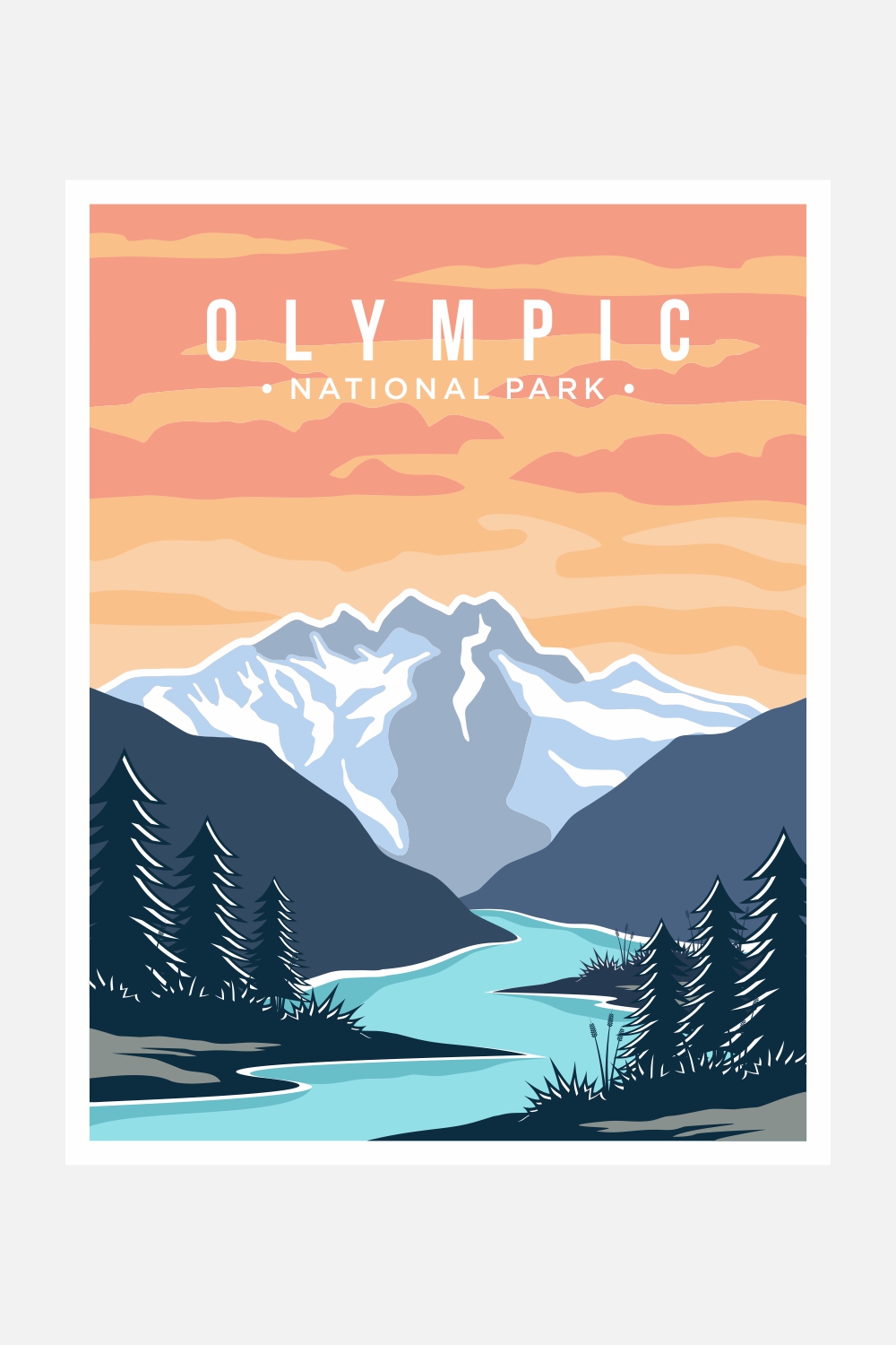 Olympic National Park poster vector illustration design – Only $8 pinterest preview image.