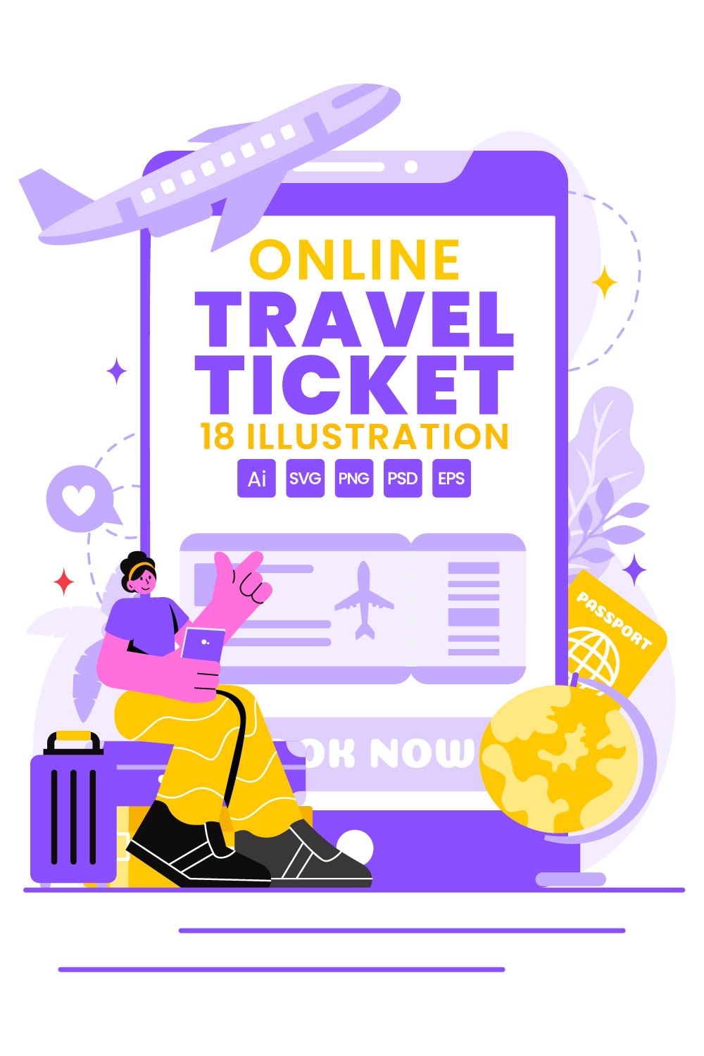 18 Online Travel Ticket Illustration pinterest preview image.