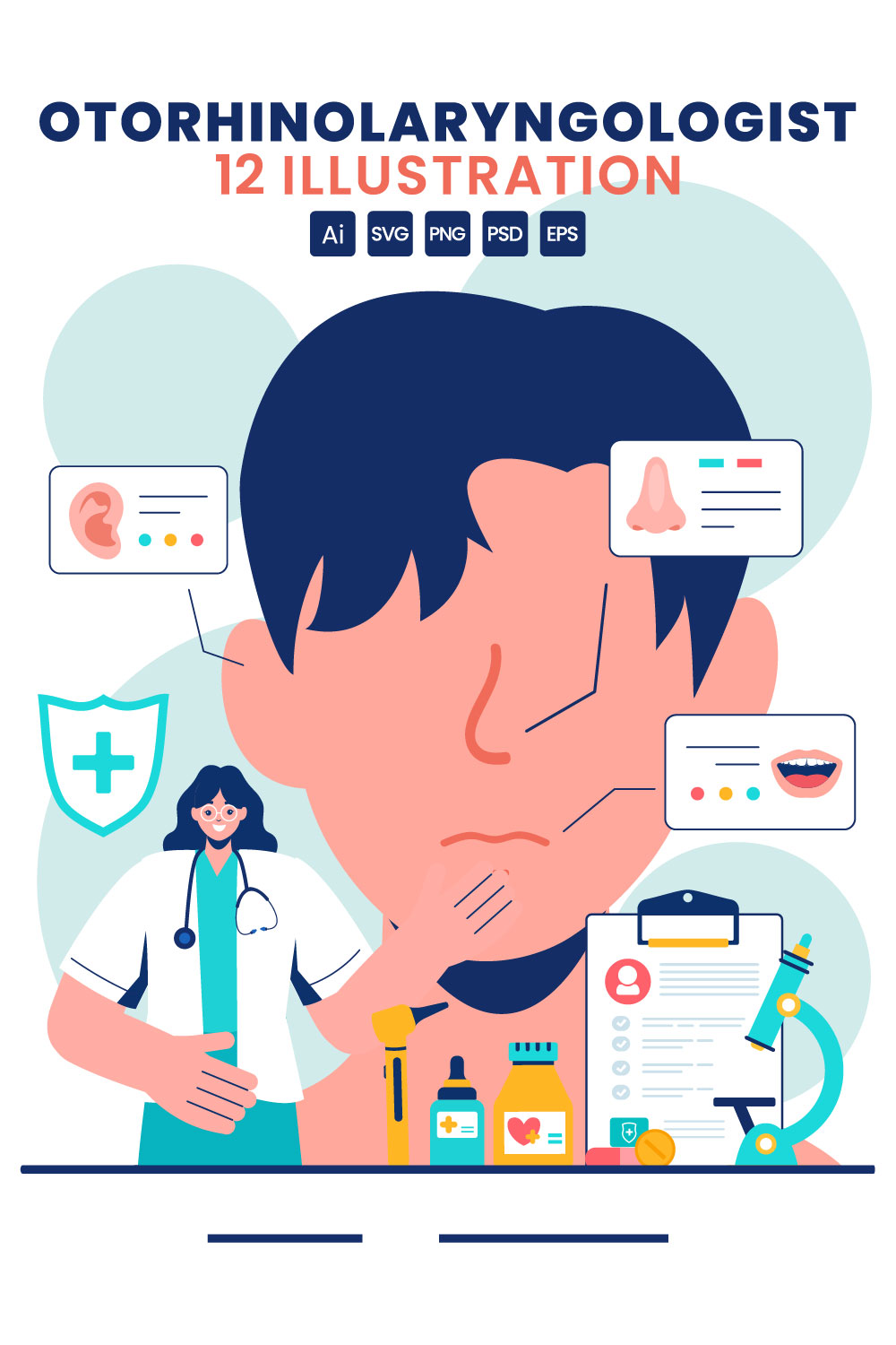 12 Otorhinolaryngologist Illustration pinterest preview image.