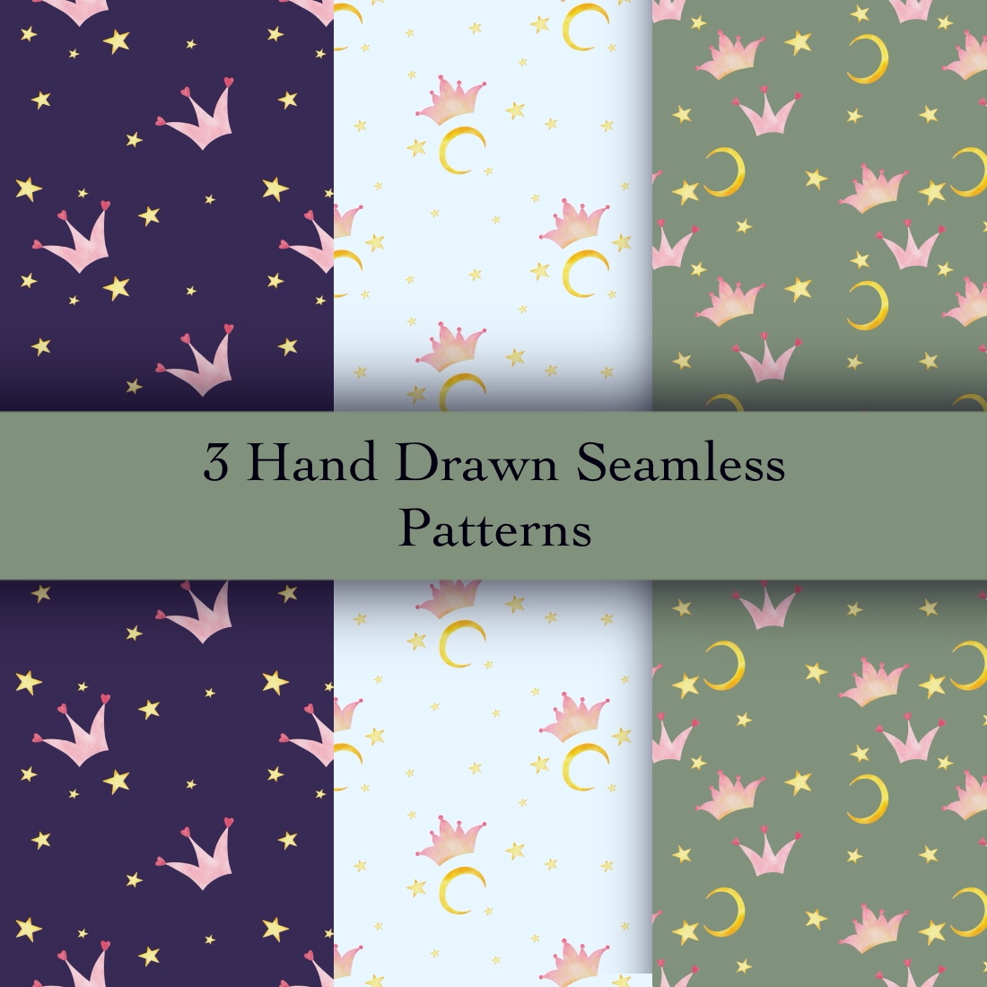 3 Hand Drawn Seamless Patterns cover image.