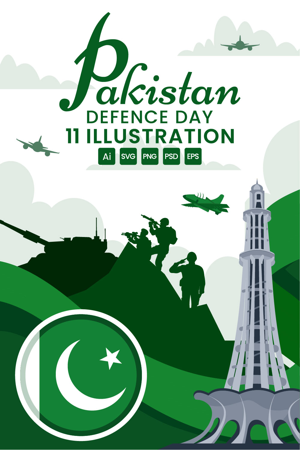 11 Pakistan Defence Day Illustration pinterest preview image.