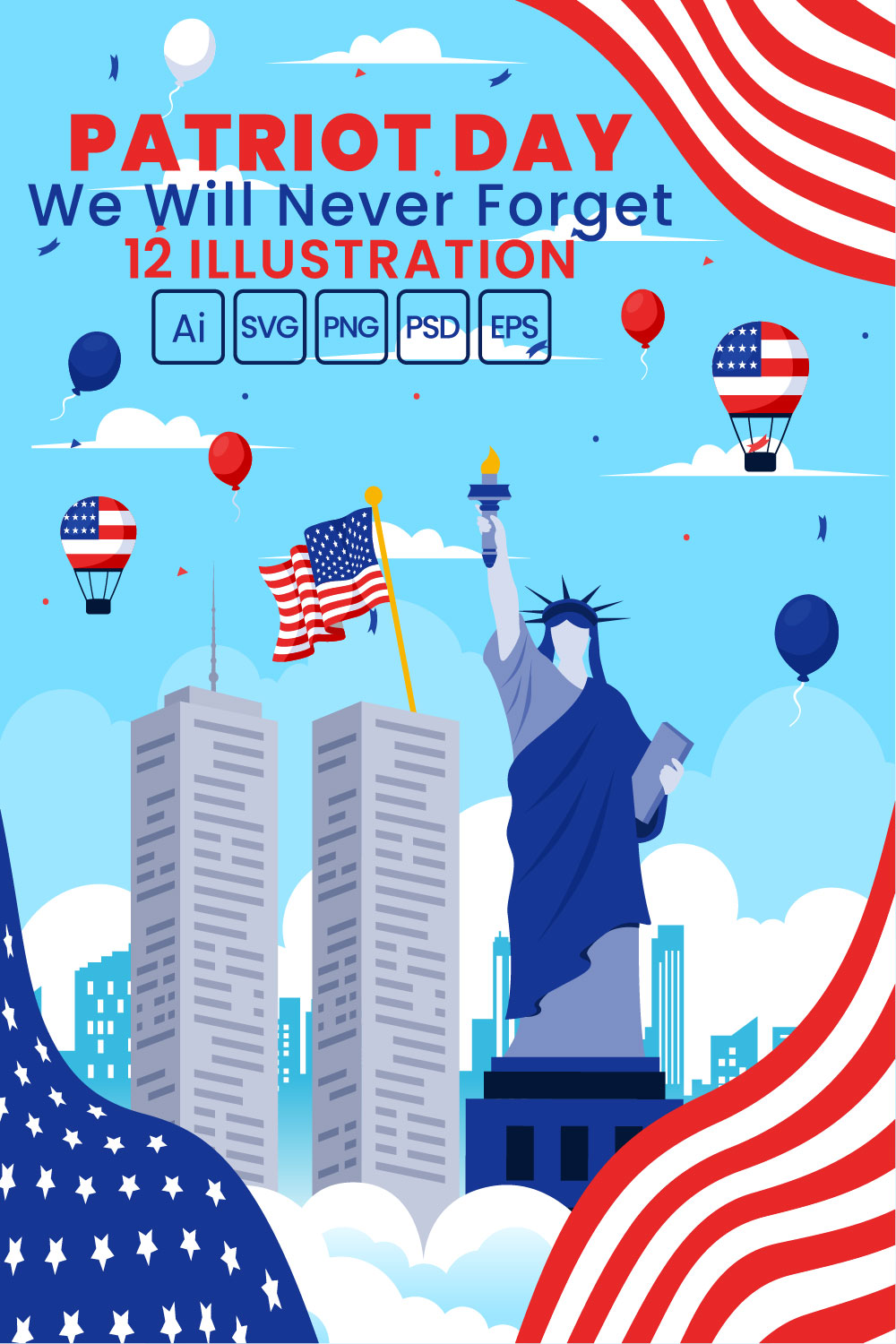 12 USA Patriot Day Illustration pinterest preview image.