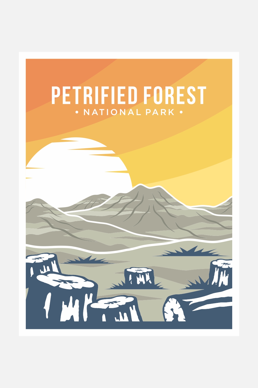 Petrified Forest National Park poster vector illustration design in Navajo and Apache Counties in Arizona – Only $8 pinterest preview image.