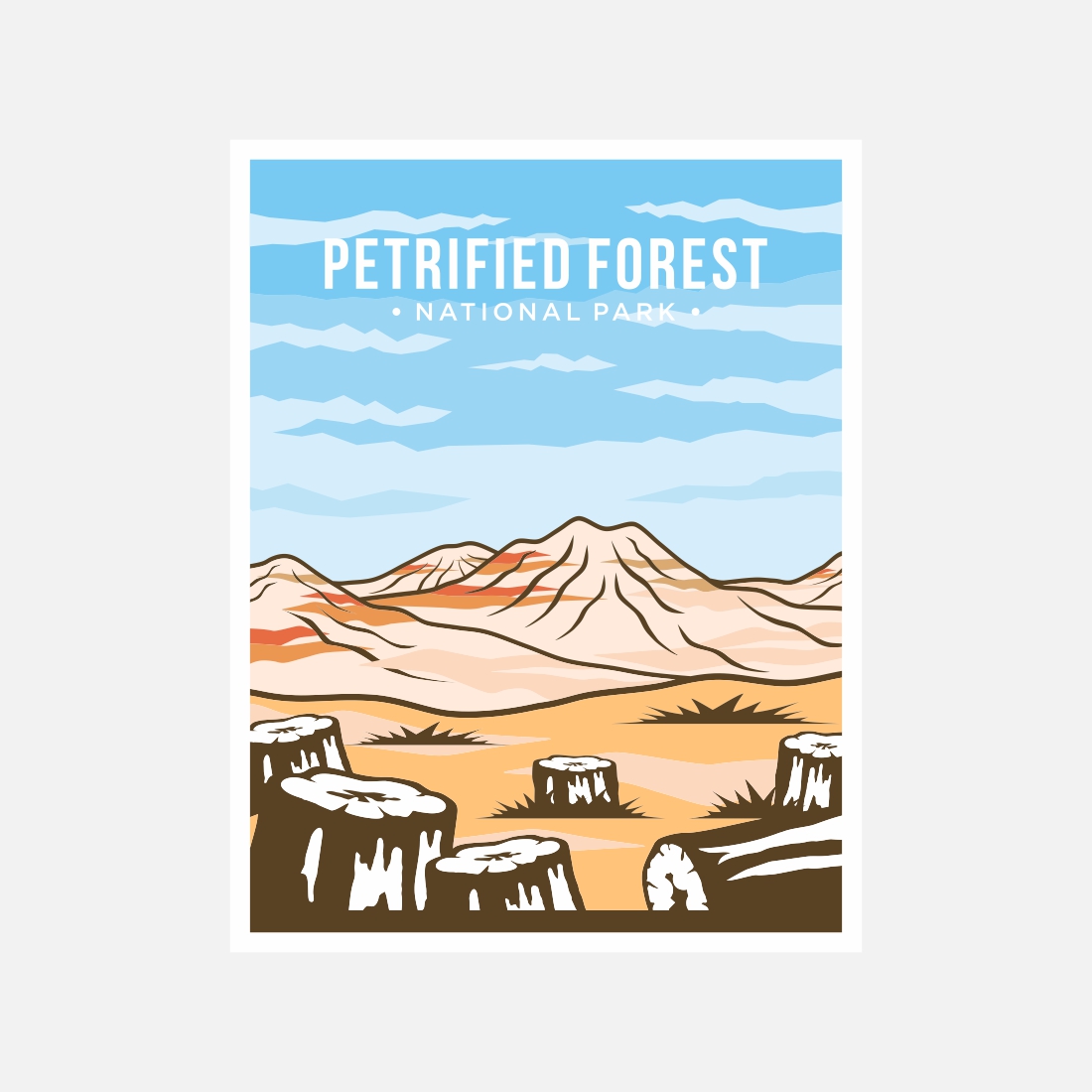 Petrified Forest National Park poster vector illustration design in Navajo and Apache Counties in Arizona – Only $8 preview image.