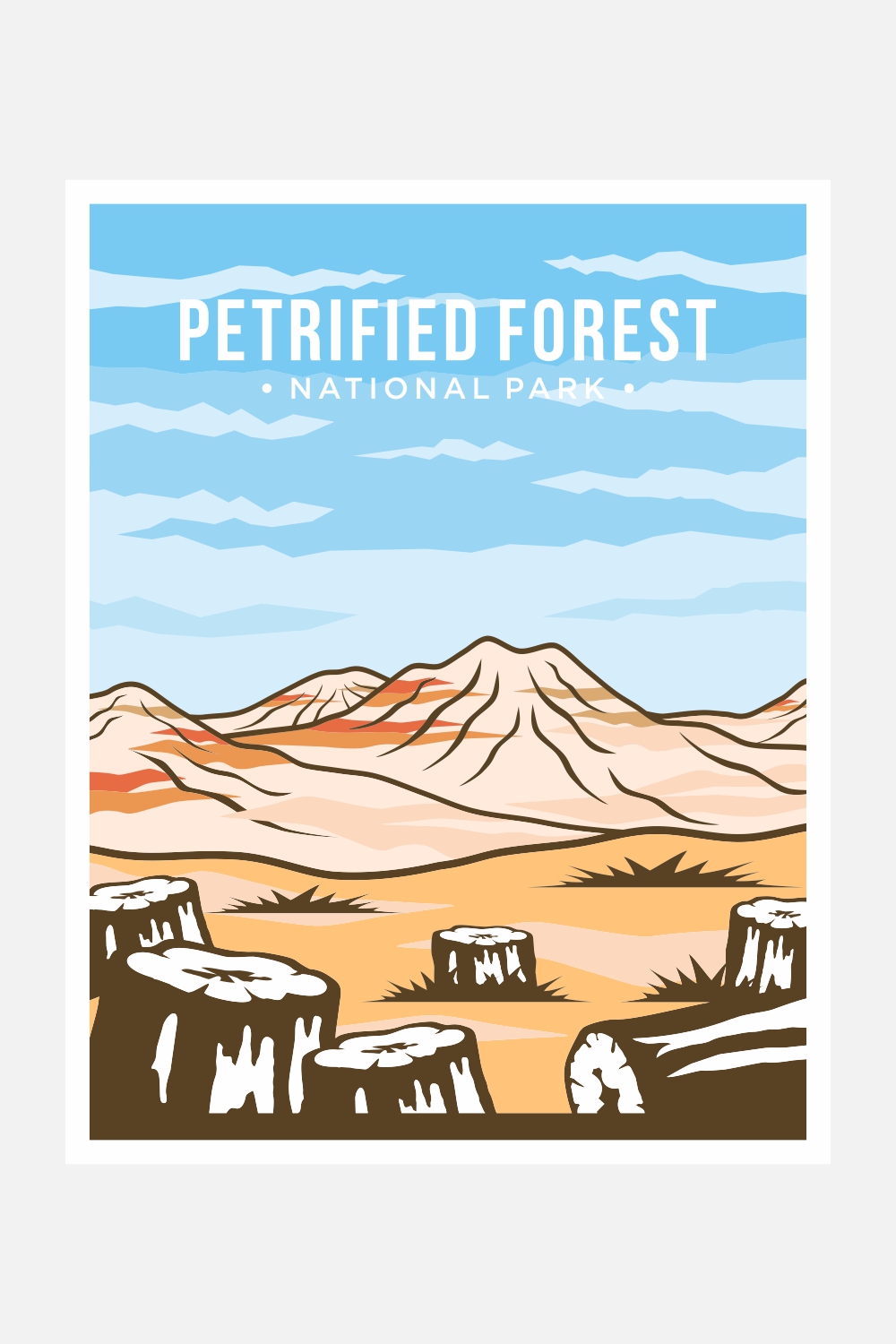 Petrified Forest National Park poster vector illustration design in Navajo and Apache Counties in Arizona – Only $8 pinterest preview image.