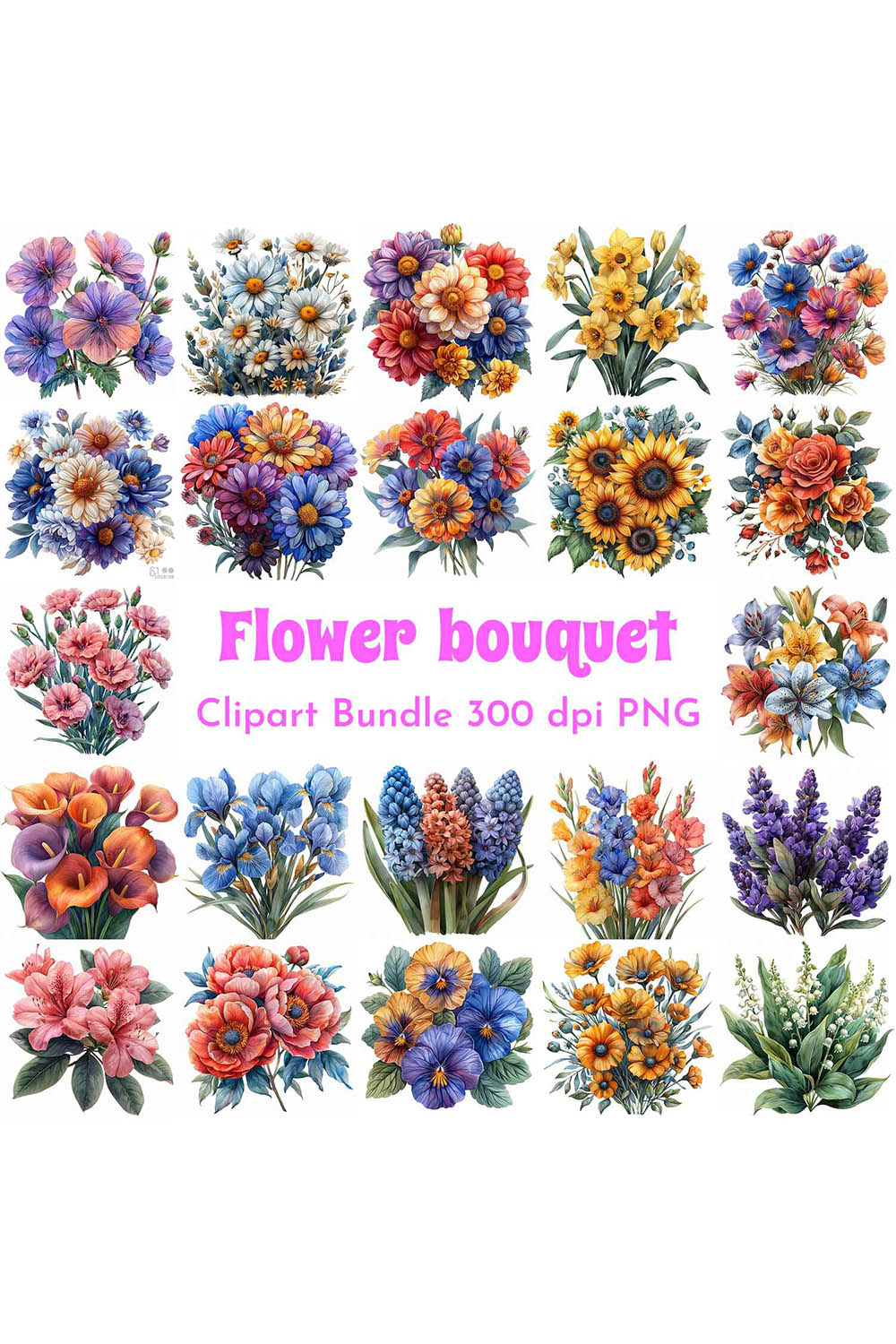 Flower Bouquet Clipart Bundle pinterest preview image.