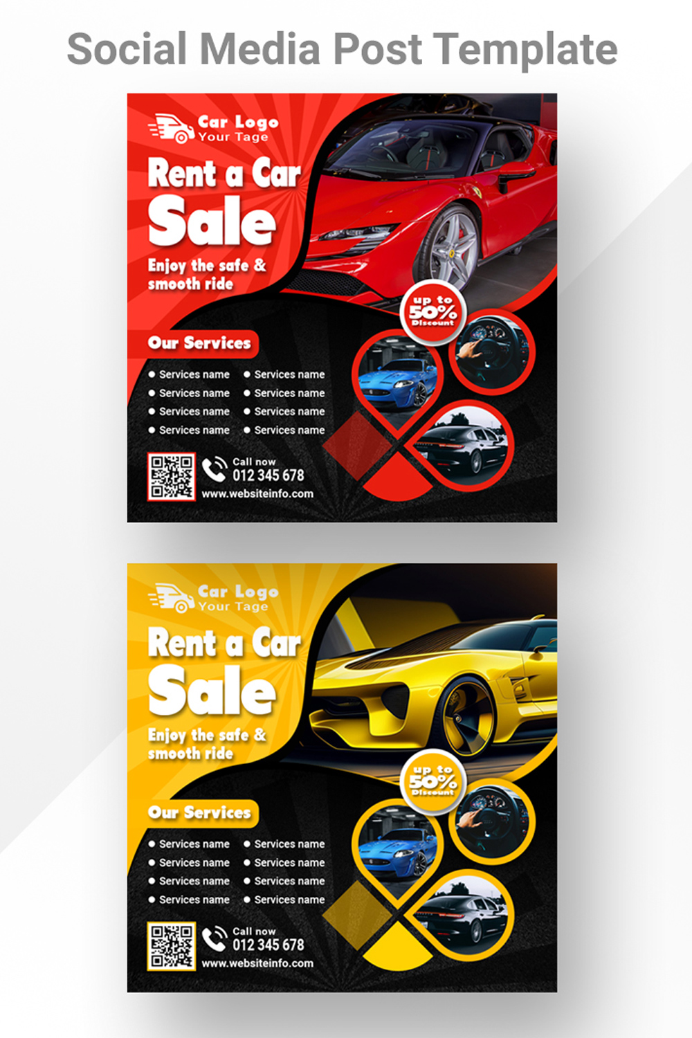 Rent a Car Social Media Post Template pinterest preview image.