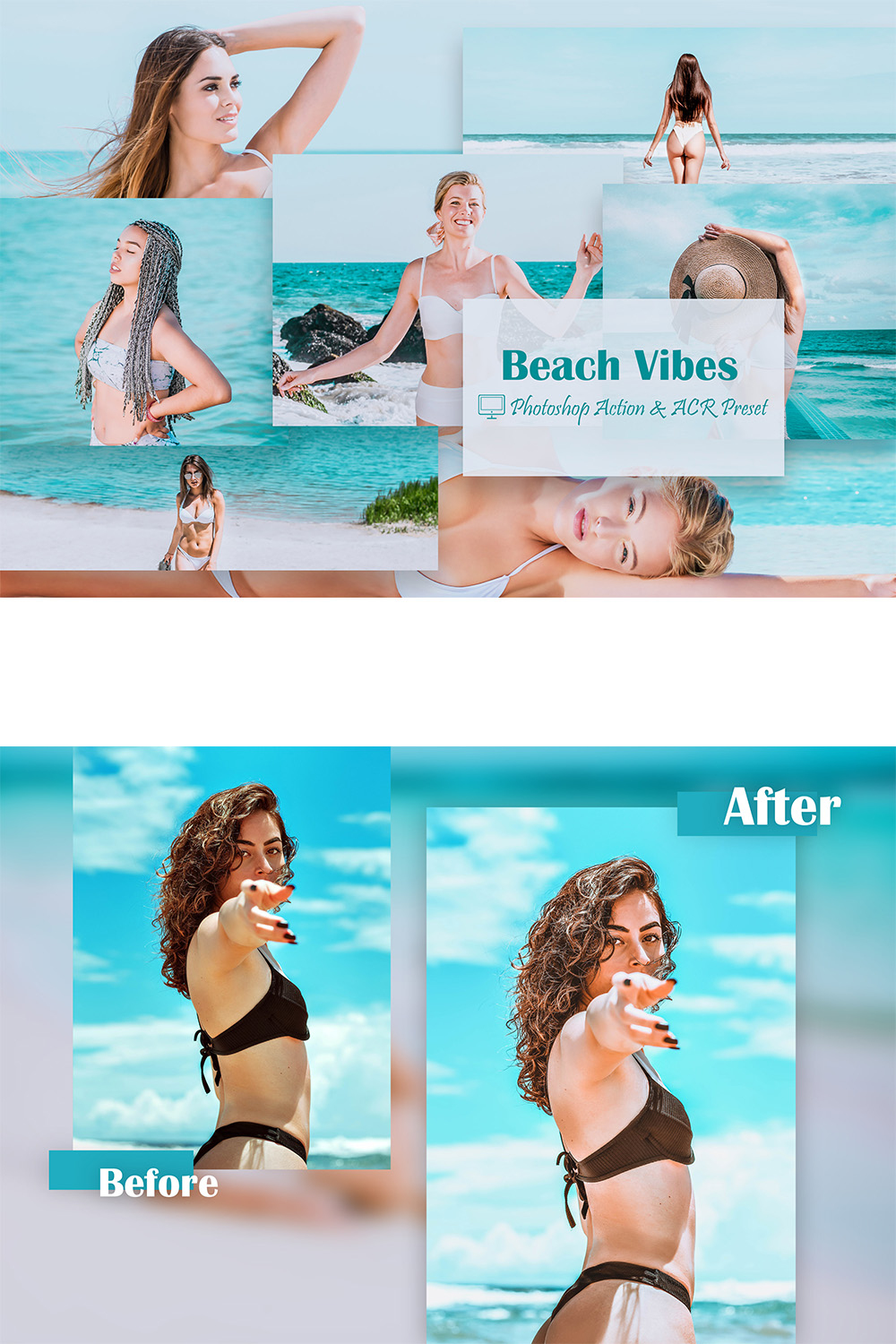 12 Photoshop Actions, Beach Vibes Ps Action, Summer ACR Preset, Saturation Filter, Lifestyle Theme For Instagram, Professional Portrait pinterest preview image.