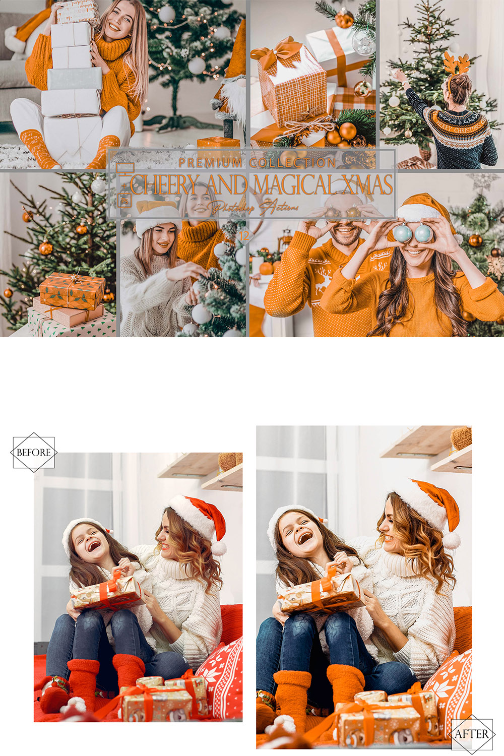 12 Cheery and Magical Xmas Photoshop Actions, New Year ACR Preset, Christmas Ps Filter, Atn Portrait Lifestyle, Top Theme, Blog Instagram, Lovely pinterest preview image.