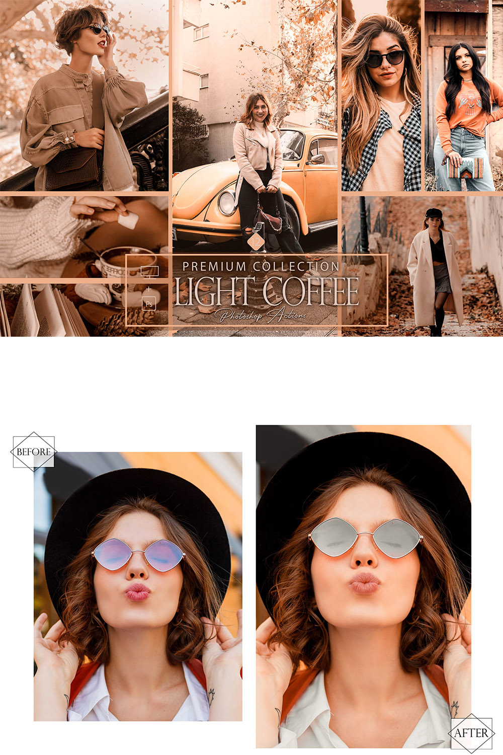12 Photoshop Actions, Light Coffee Ps Action, Yellow ACR Preset, Saturation Filter, Lifestyle Theme For Instagram, Colors Filters, Woman Photos pinterest preview image.