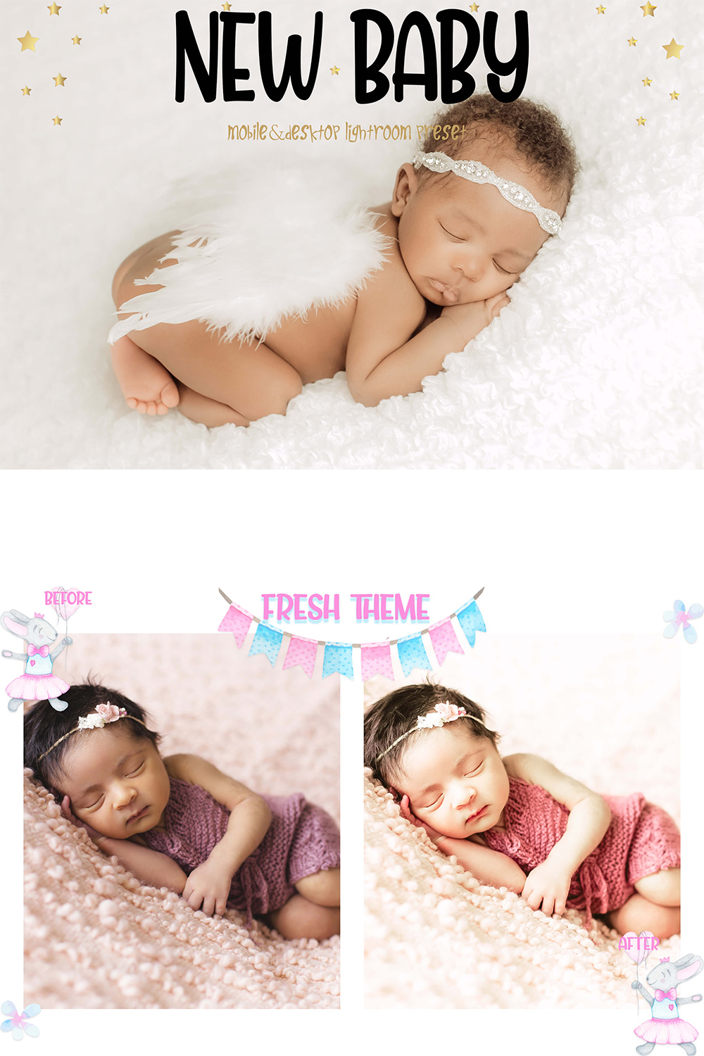 10 Black Baby Mobile & Desktop Lightroom Presets, dark child skin LR preset, Portrait Filter, DNG Lifestyle Photographer Instagram Theme pinterest preview image.