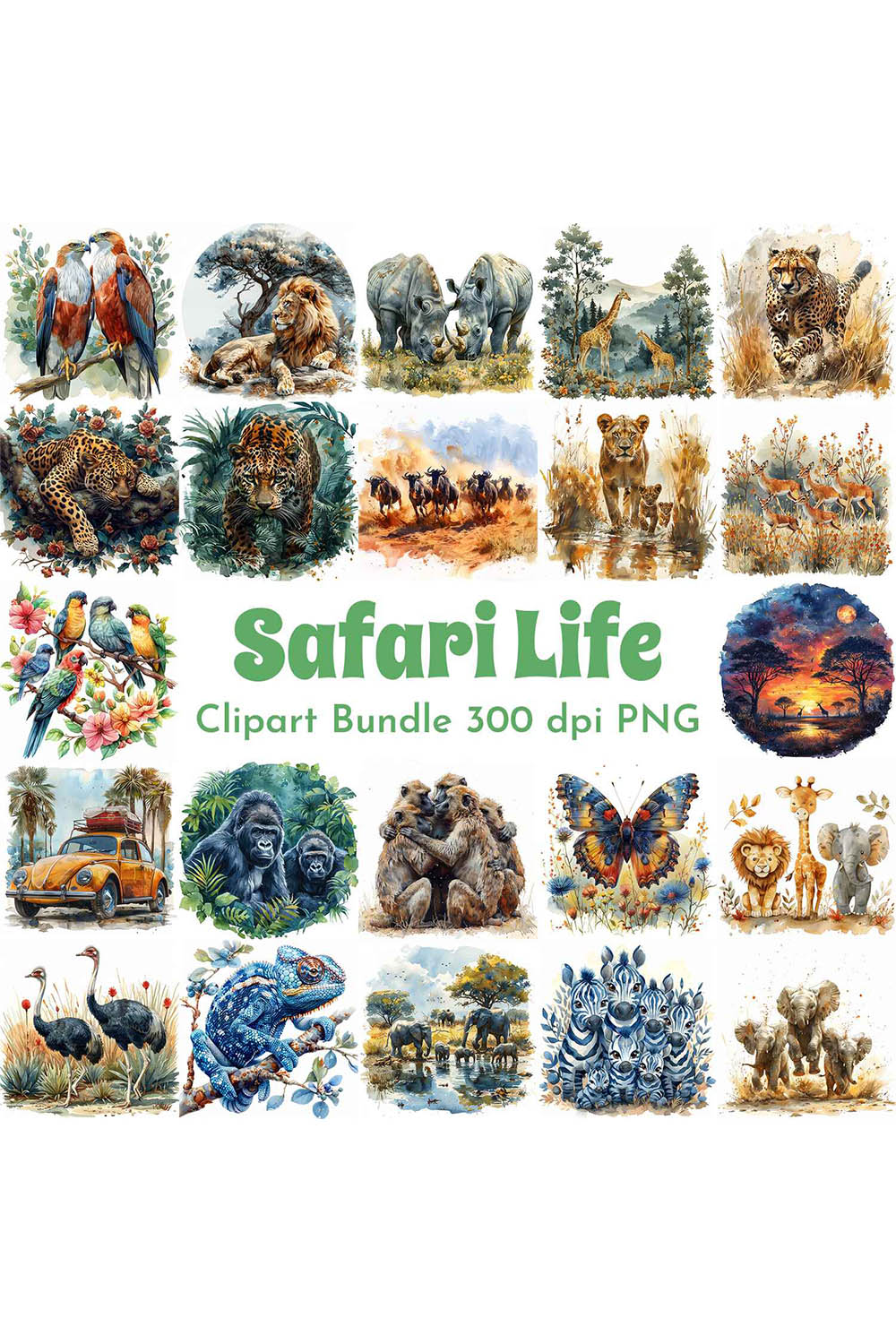 Safari Life Clipart Bundle pinterest preview image.