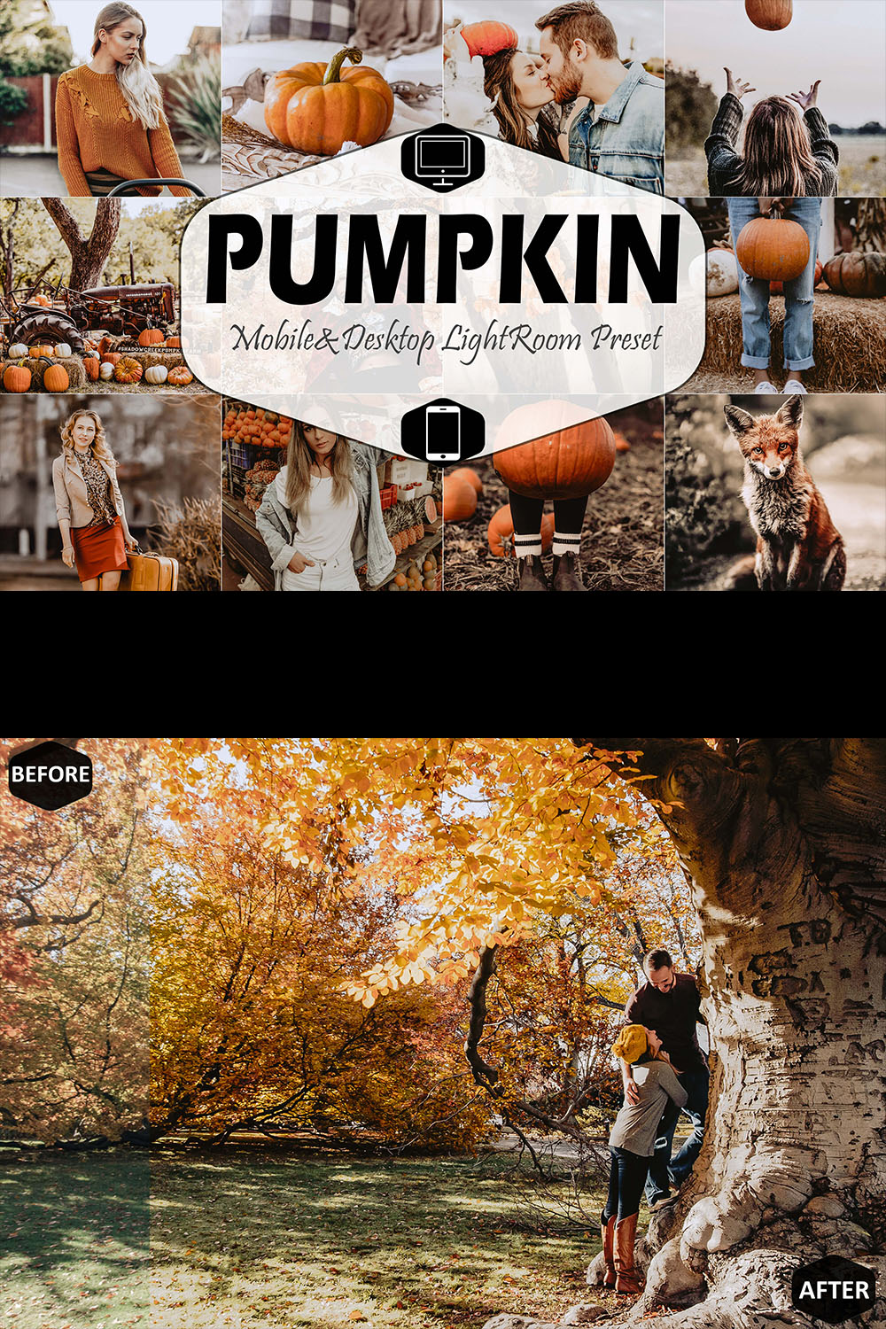 Pumpkin Mobile & Desktop Lightroom Presets, instagram modern LR preset, trendy filter , best DNG travel lifestyle fashion theme pinterest preview image.
