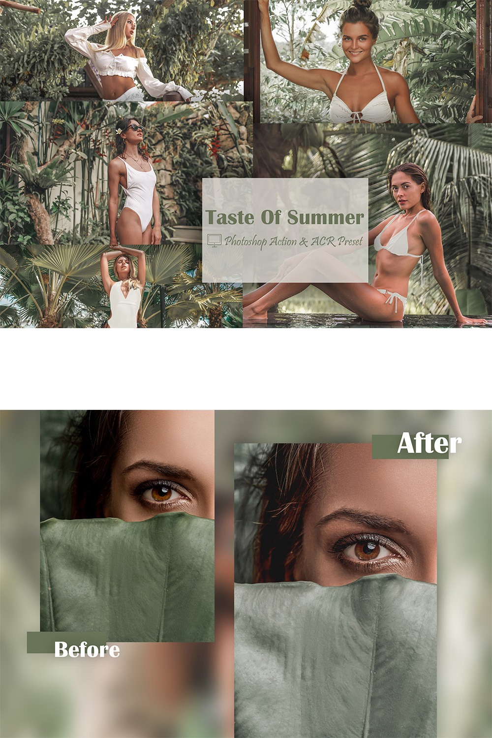 12 Photoshop Actions, Taste Of Summer Ps Action, Tanned ACR Preset, Trendy Filter, Lifestyle Theme For Instagram, Color Palette, Professional Portrait pinterest preview image.