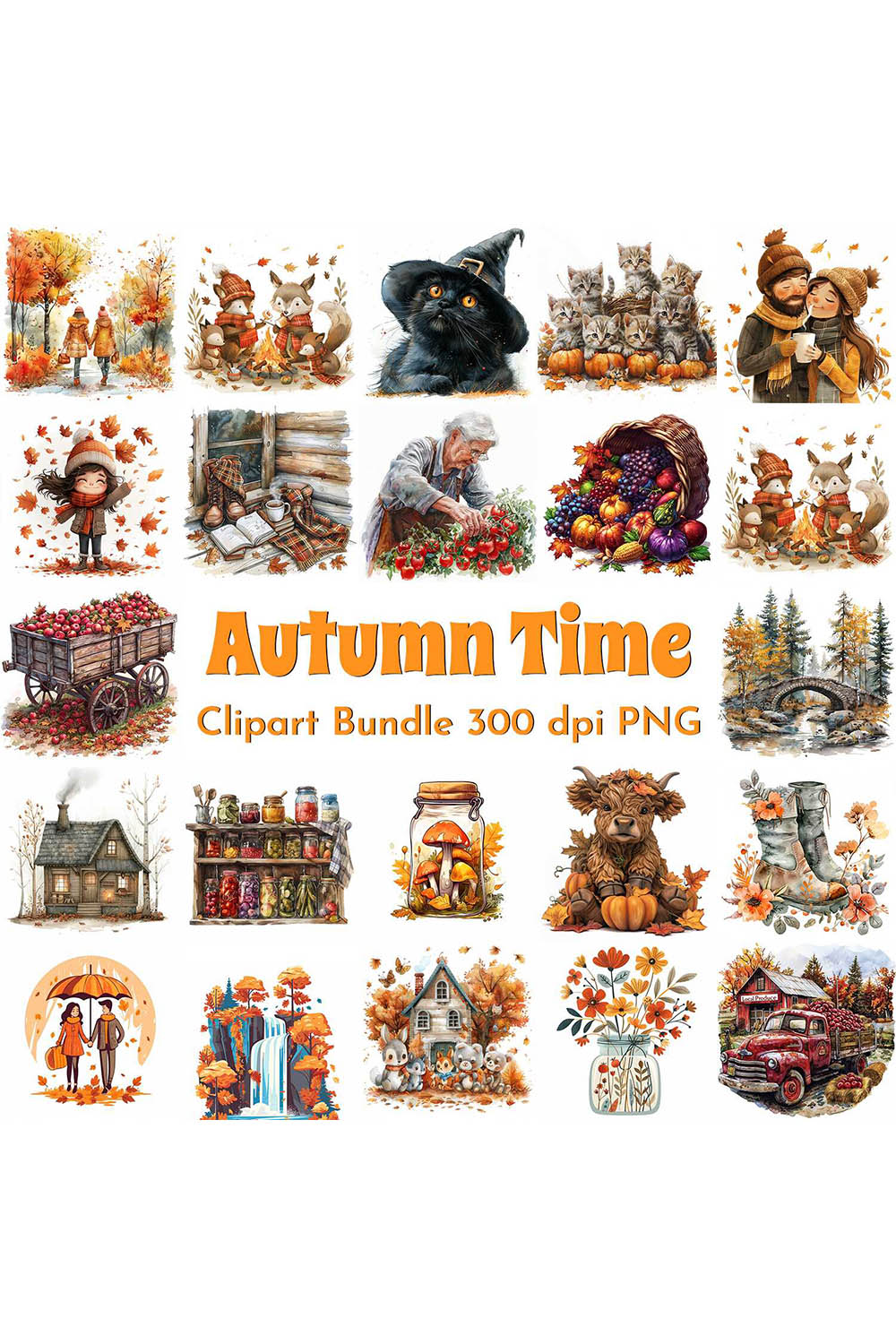 Autumn Time Clipart Bundle pinterest preview image.