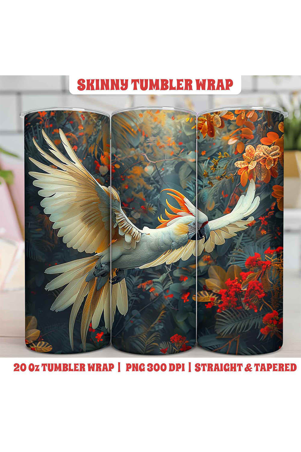 Birds Tumbler Wrap | Sublimation pinterest preview image.