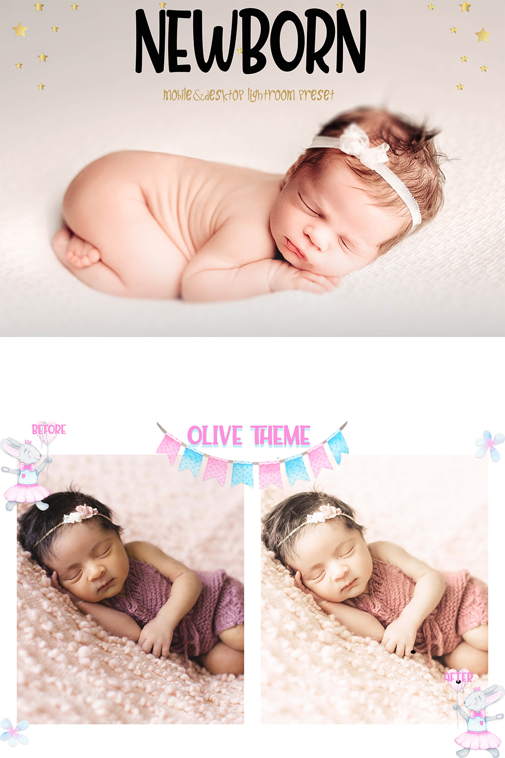 10 Newborn Mobile & Desktop Lightroom Presets, baby skin LR preset, Portrait Bright Filter, DNG Lifestyle Best Photographer Instagram Theme pinterest preview image.