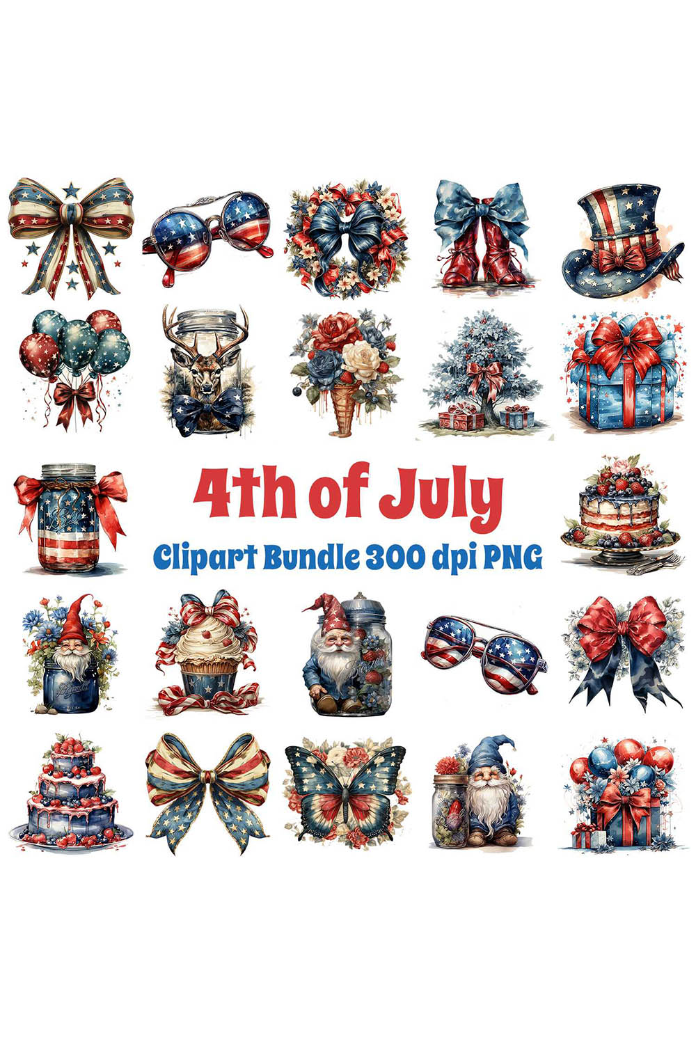 4th of July Clipart Bundle pinterest preview image.