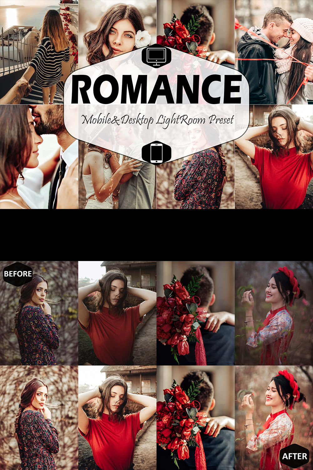 10 Romance Mobile & Desktop Lightroom Presets, lover valentines day LR preset, Portrait Trendy Filter, DNG Lifestyle Instagram Theme pinterest preview image.