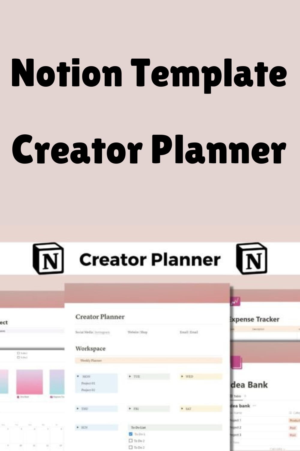Creator Planner NOTION TEMPLATE pinterest preview image.