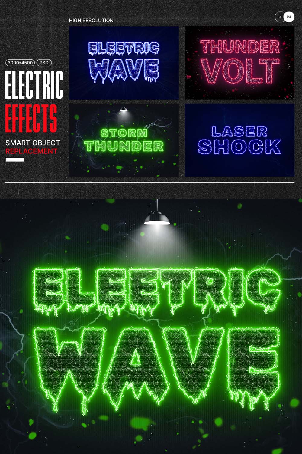 Electric Photoshop Text Effects pinterest preview image.