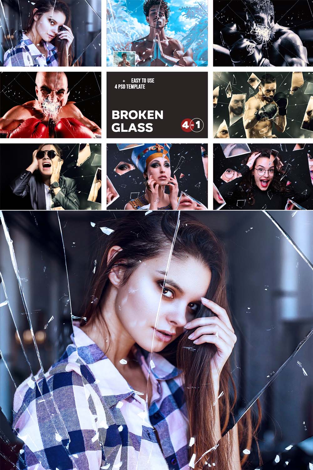 Editable Broken Glass Photo Effects pinterest preview image.