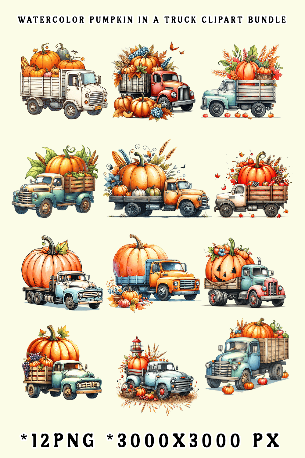 Watercolor Pumpkin In A Truck Clipart pinterest preview image.