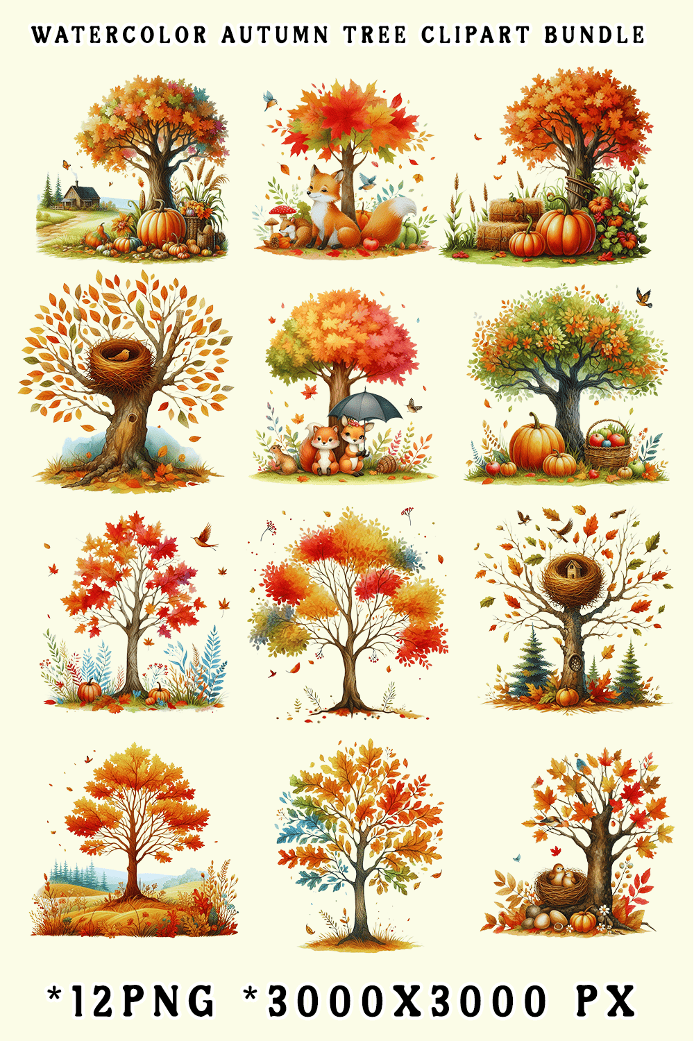 Watercolor Autumn Tree Clipart pinterest preview image.