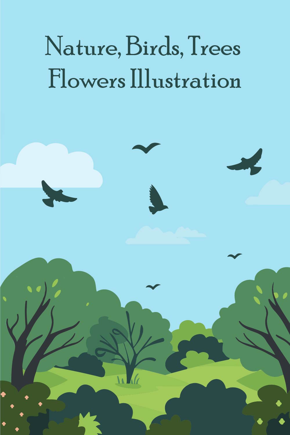 Illustration_of_park_Blank_nature, flowers, nature, vector, 4 color varients, editable pinterest preview image.