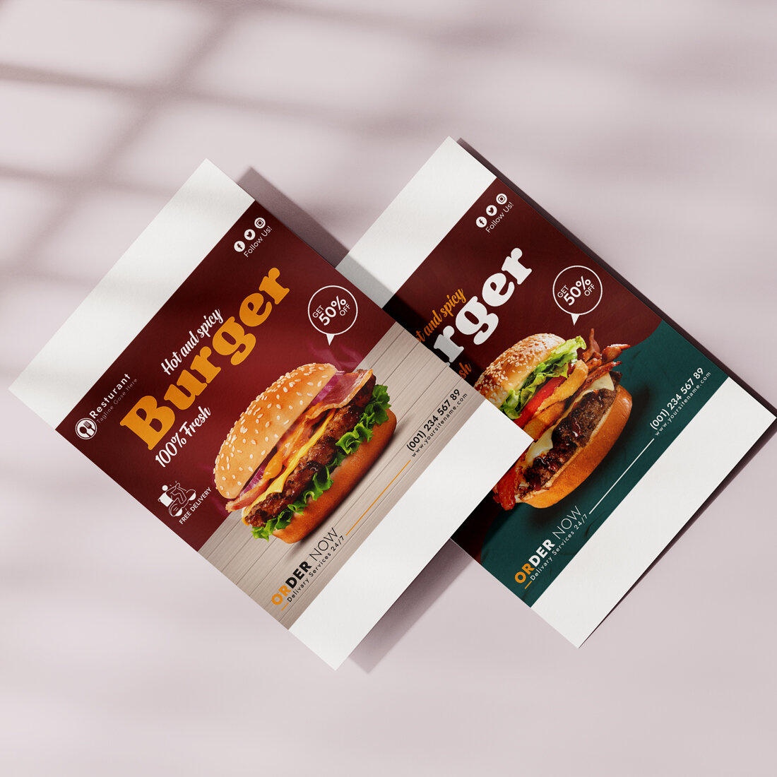 2 Burger Social Media And Instagram post Template preview image.
