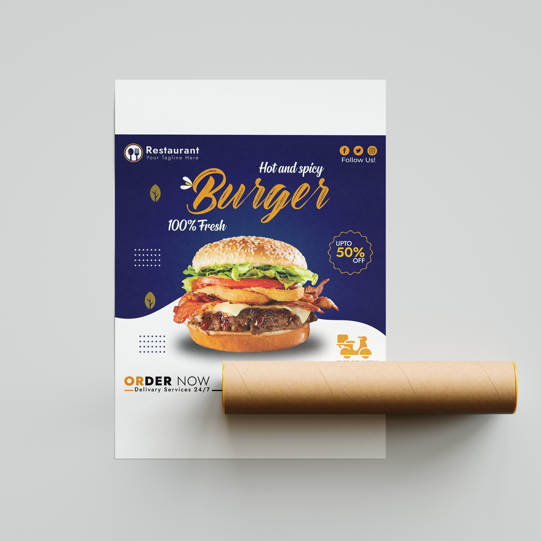 Social media template for a hot and spicy burger preview image.