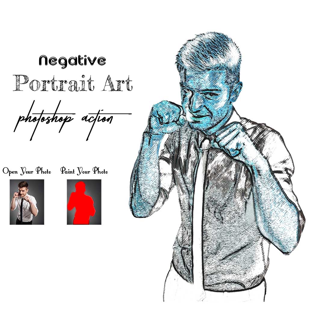 Negative Portrait Art Photoshop Action cover image.