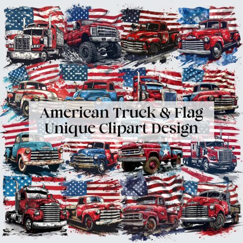 Unique American Truck and Flag Clipart Bundle cover image.