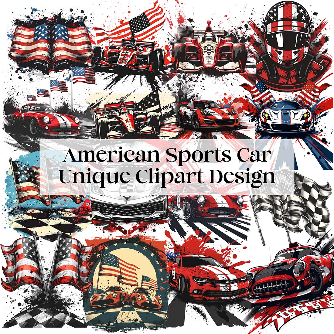 American Sports Car Unique Clipart Design cover image.