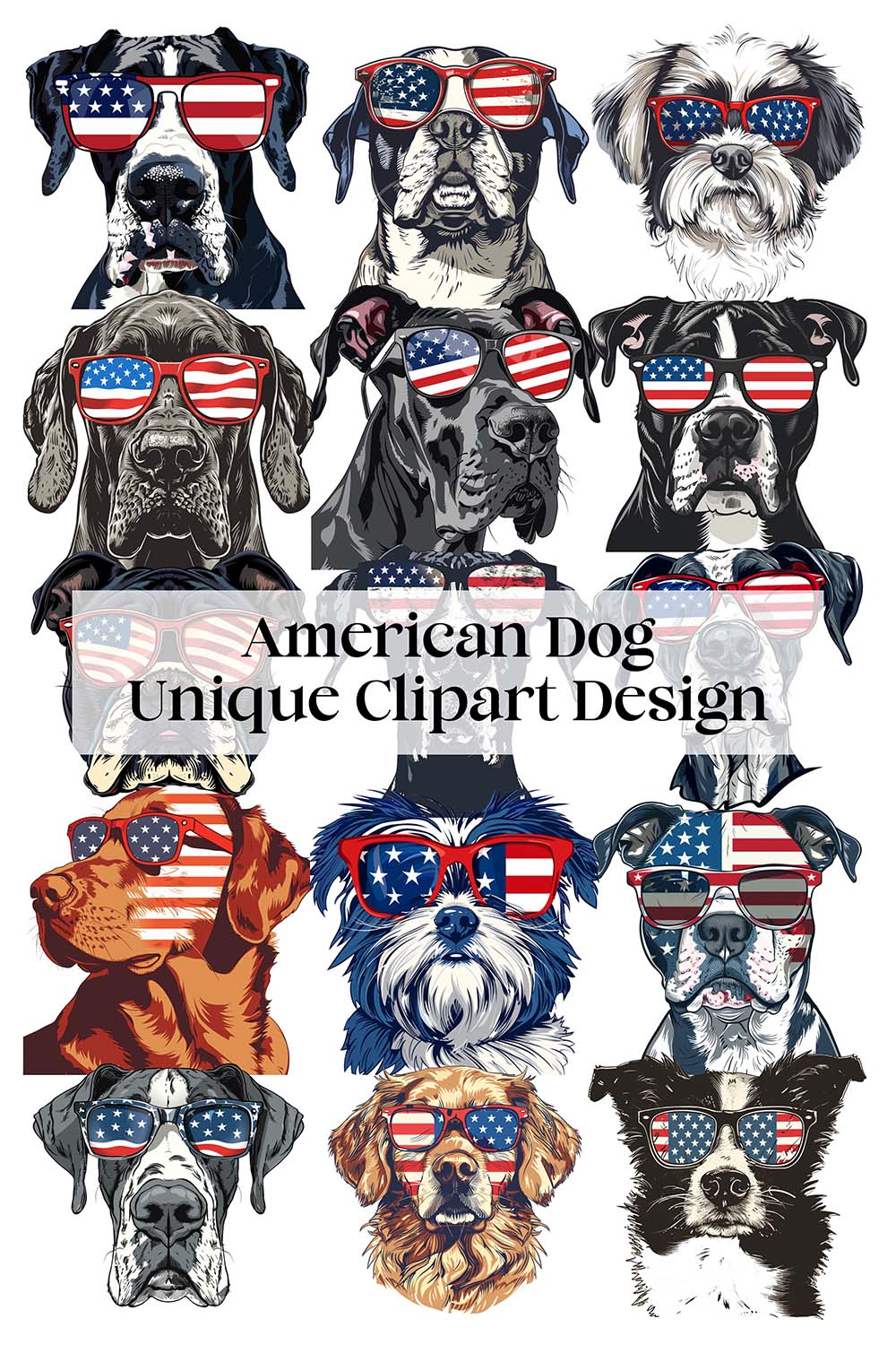American Dog waring American Sunglasses Unique Design pinterest preview image.